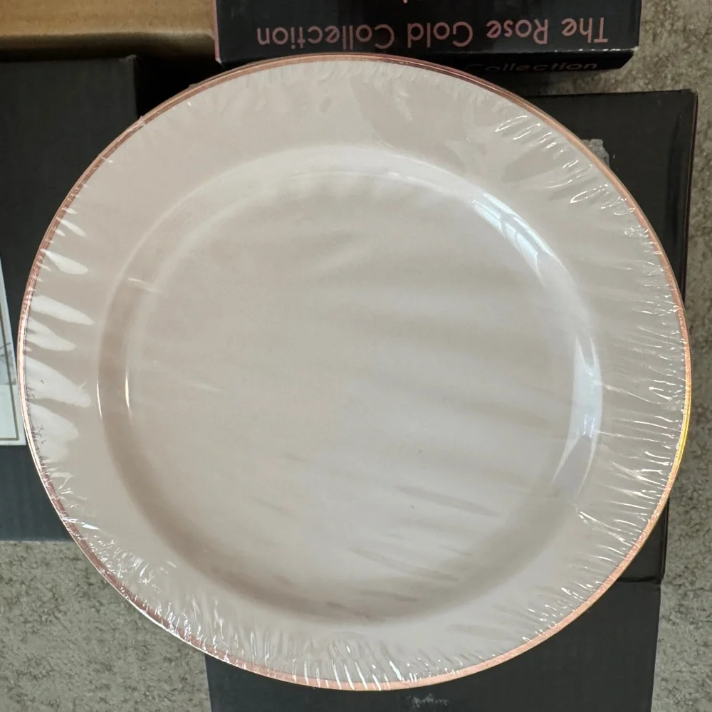 NIB Rose Gold Plastic Tumblers and Plates Set